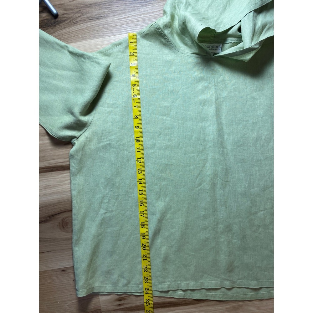Real Comfort by Chadwick's Green 100% Linen Pullover Hoodie Top Womens Large - Picture 5 of 7